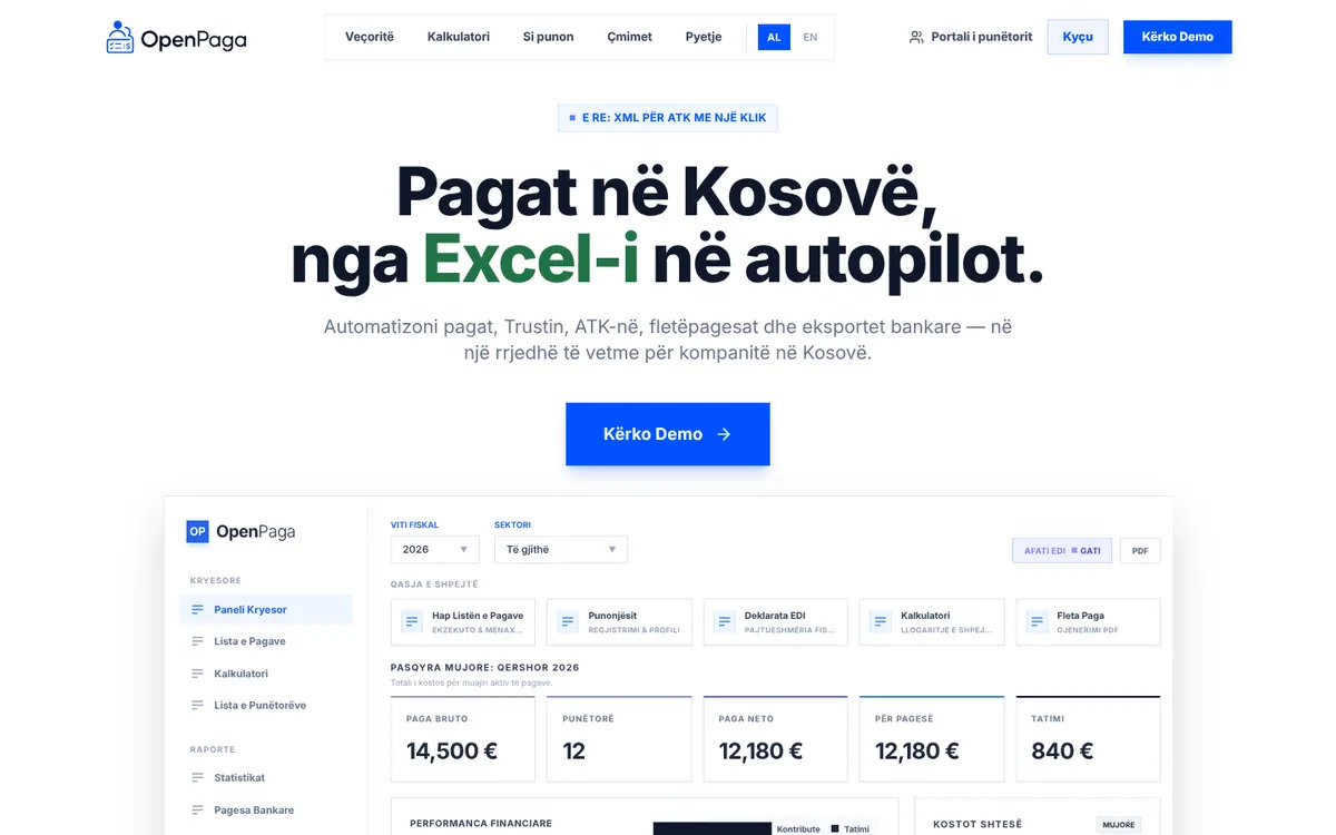 OpenPaga payroll dashboard with gross pay, net pay, tax and EDI readiness
