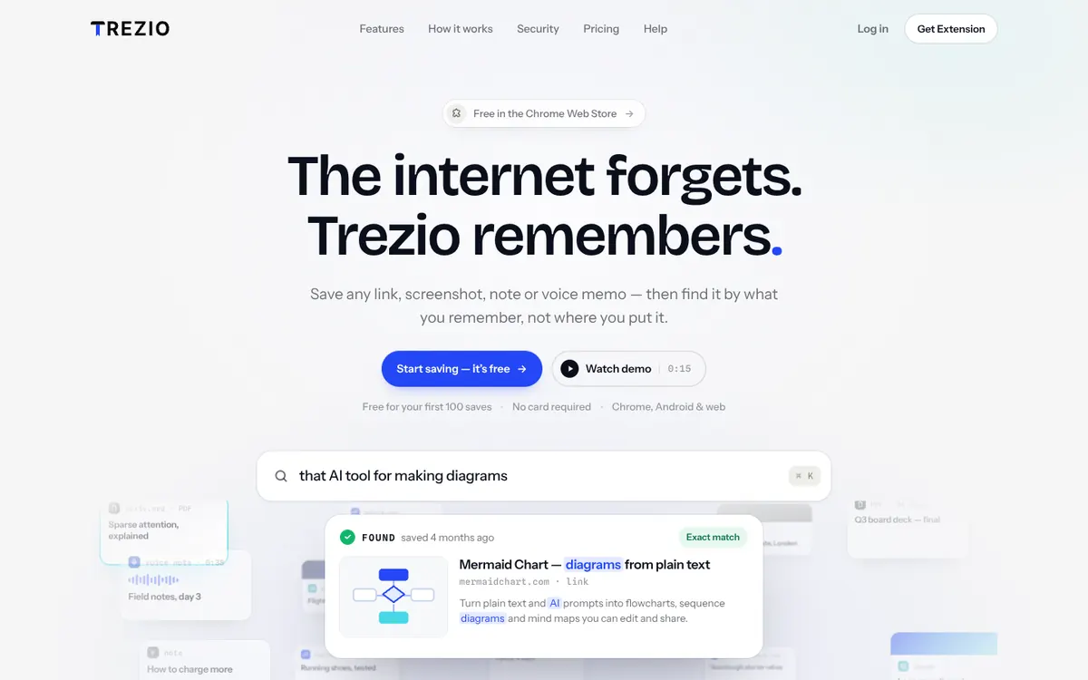 Trezio search finding a saved link by what the user remembers about it